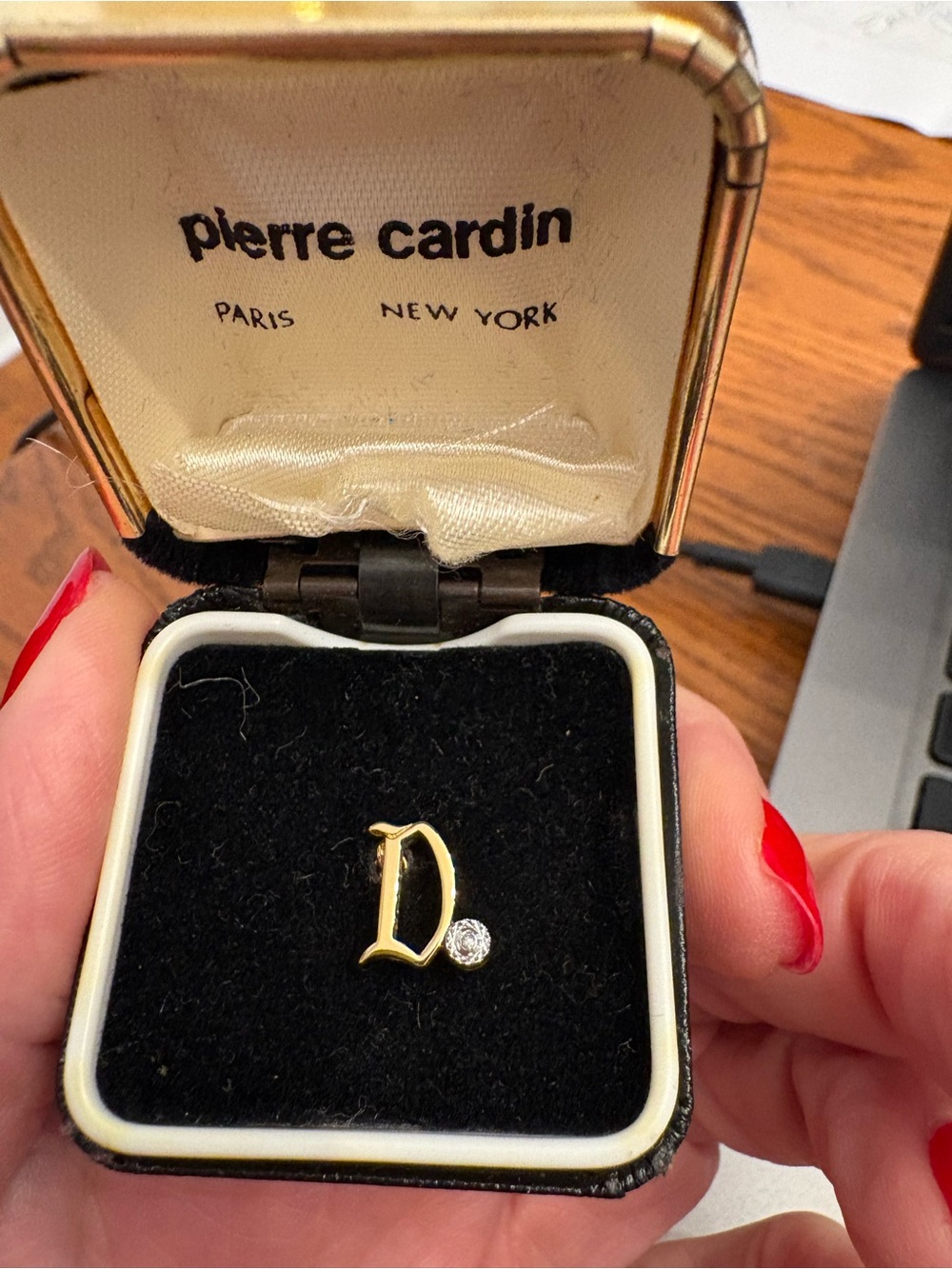 Pierre Cardin Gold Letter D Tie Tack with Diamond Stone nwot